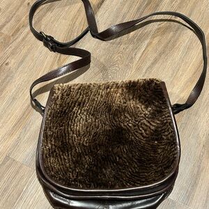 Patricia Nash Brown Leather Sherpa Crossbody Handbag Salerno Vintage Crossbody